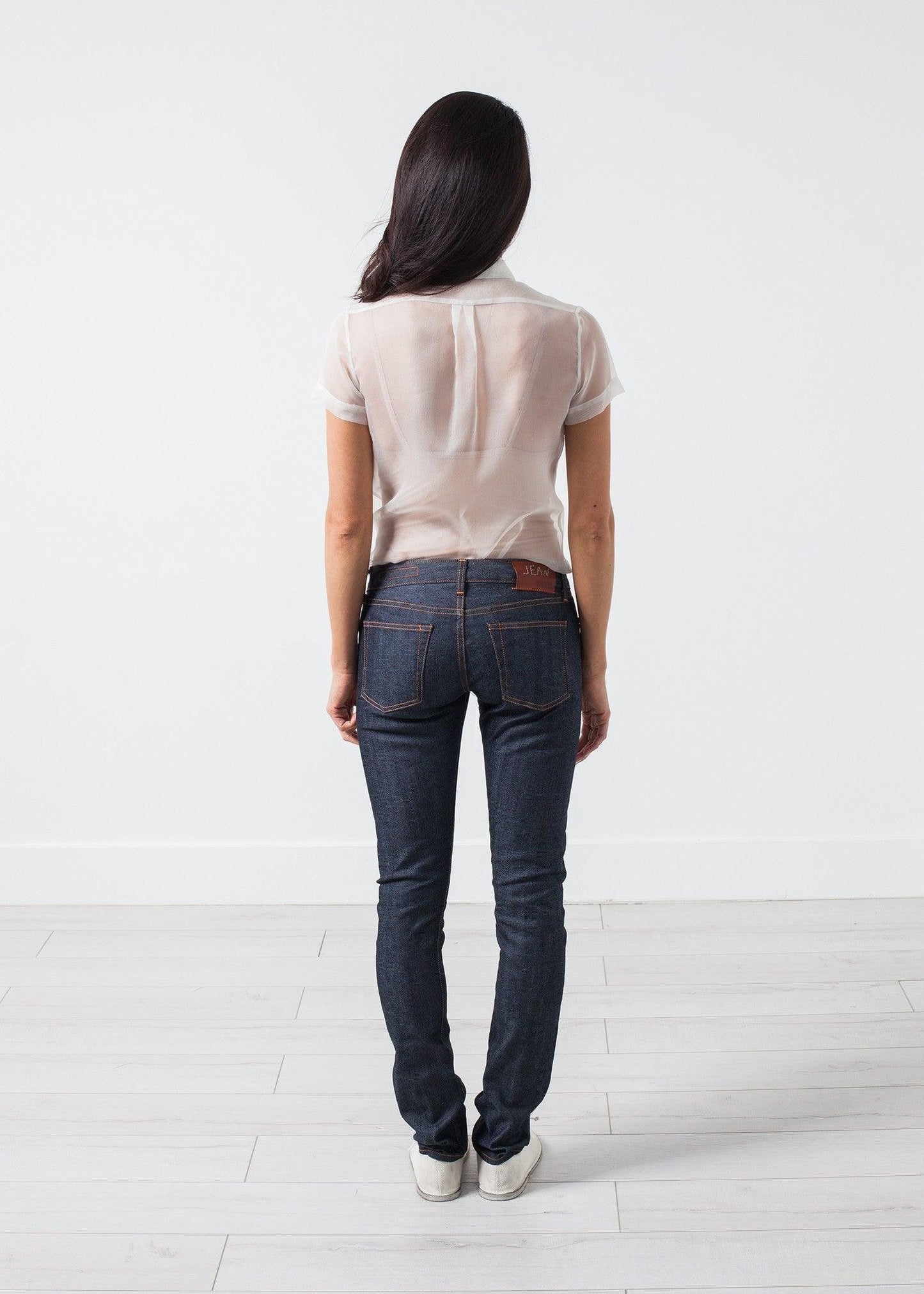 Sheer Button-Up Blouse in Ivory.