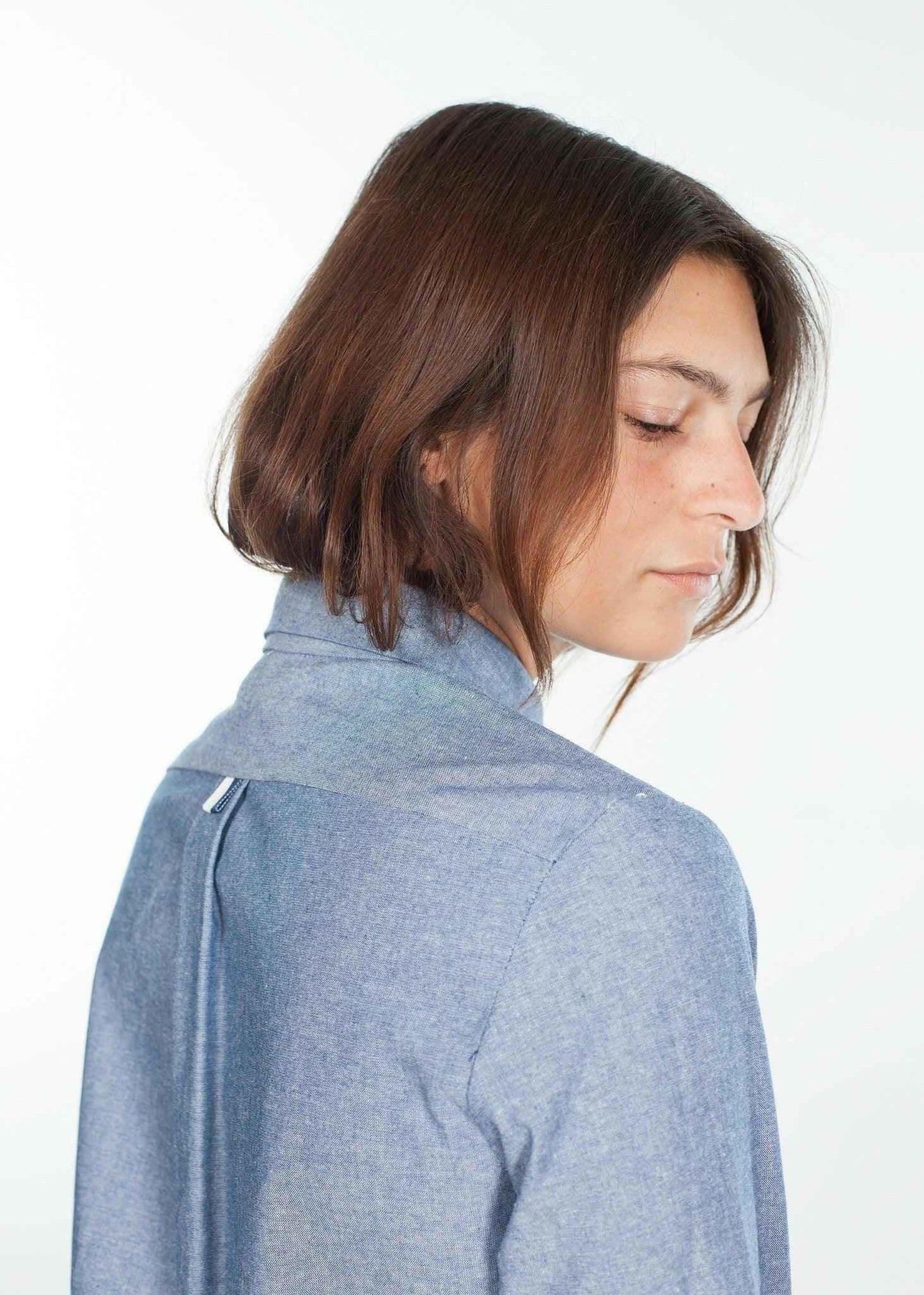 Chambray Shirtdress in Blue.