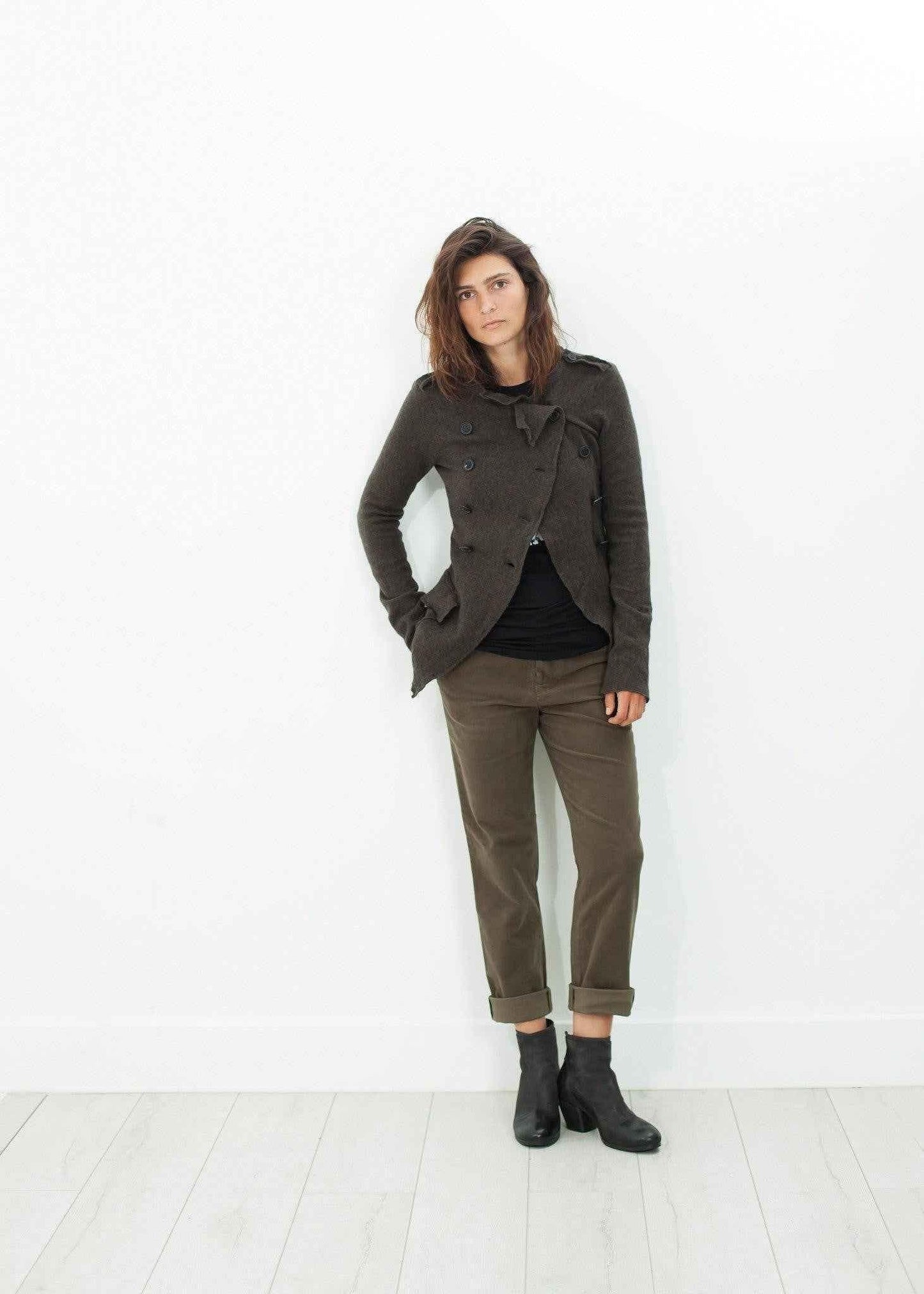 Sueded Cotton Pant in Khaki.