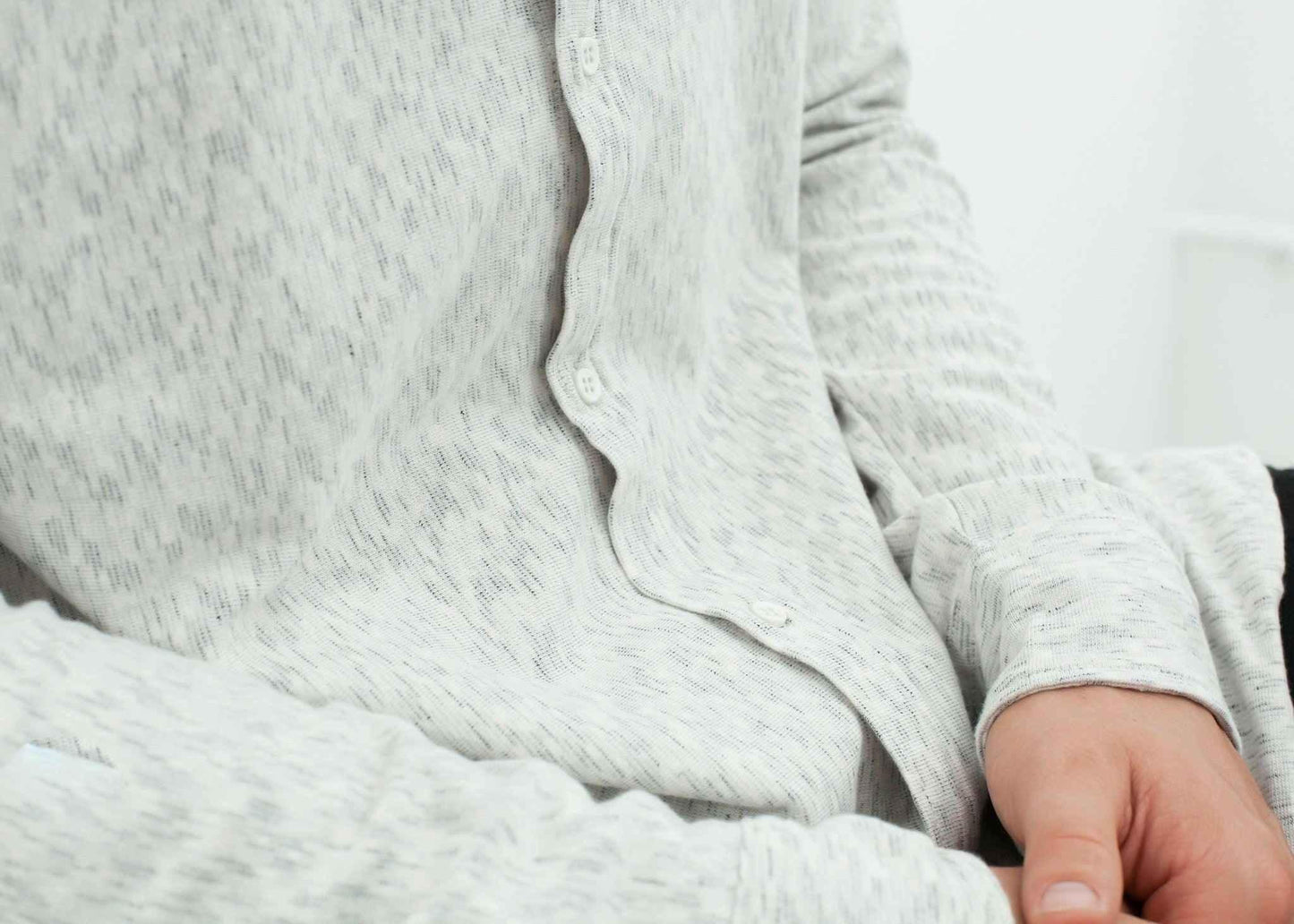 Kasuri Jersey Button-Up in Ivory/Black.