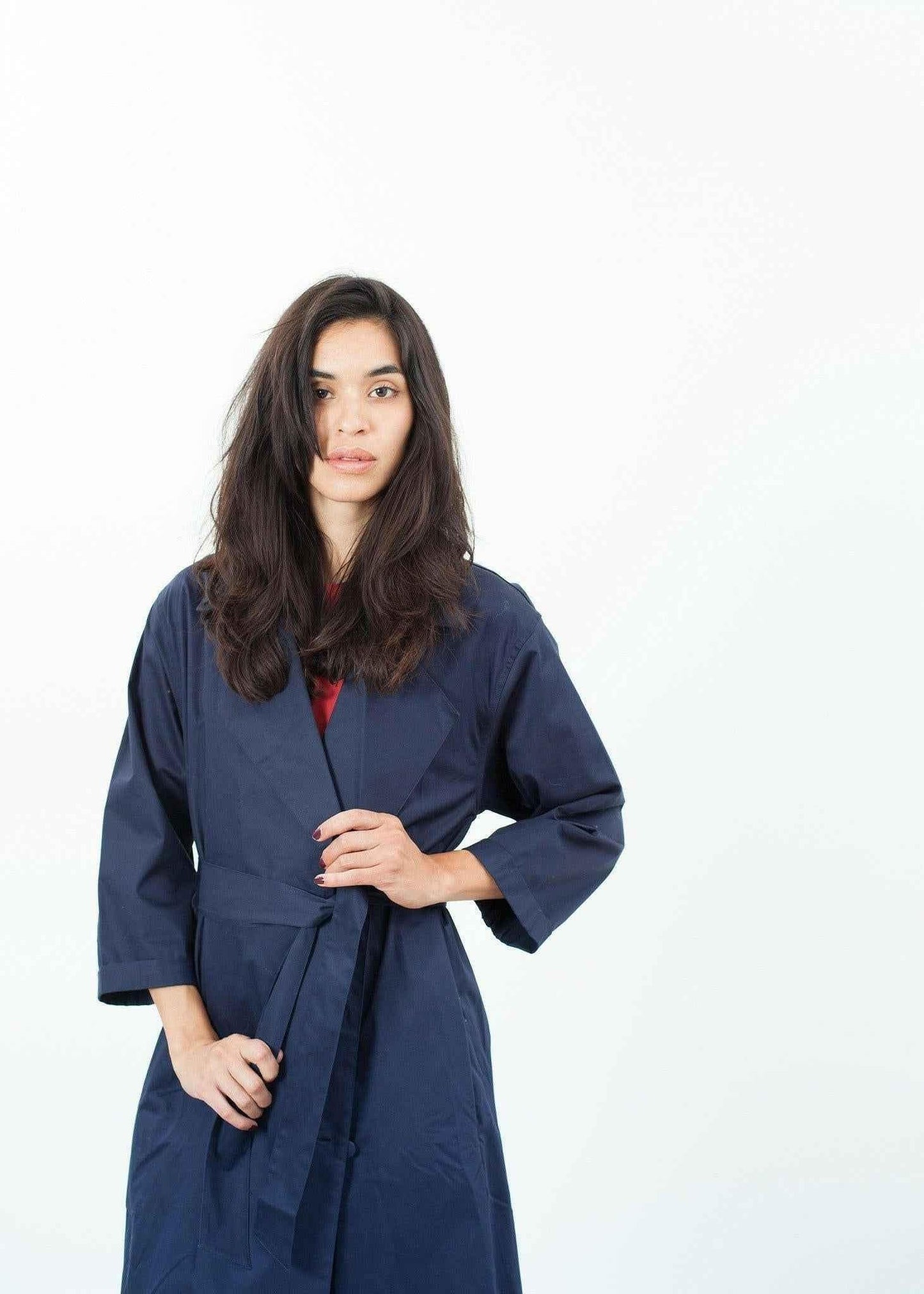 Sateen Trench in Navy.