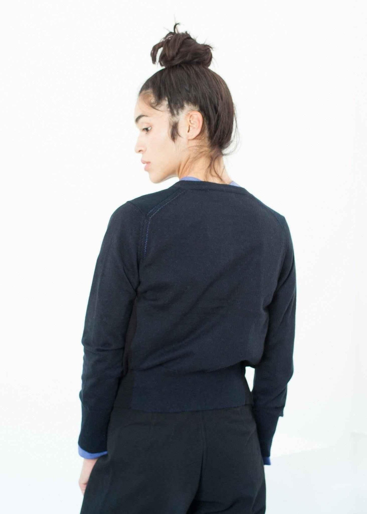 Quilt Pattern Cardigan in Black/Navy.