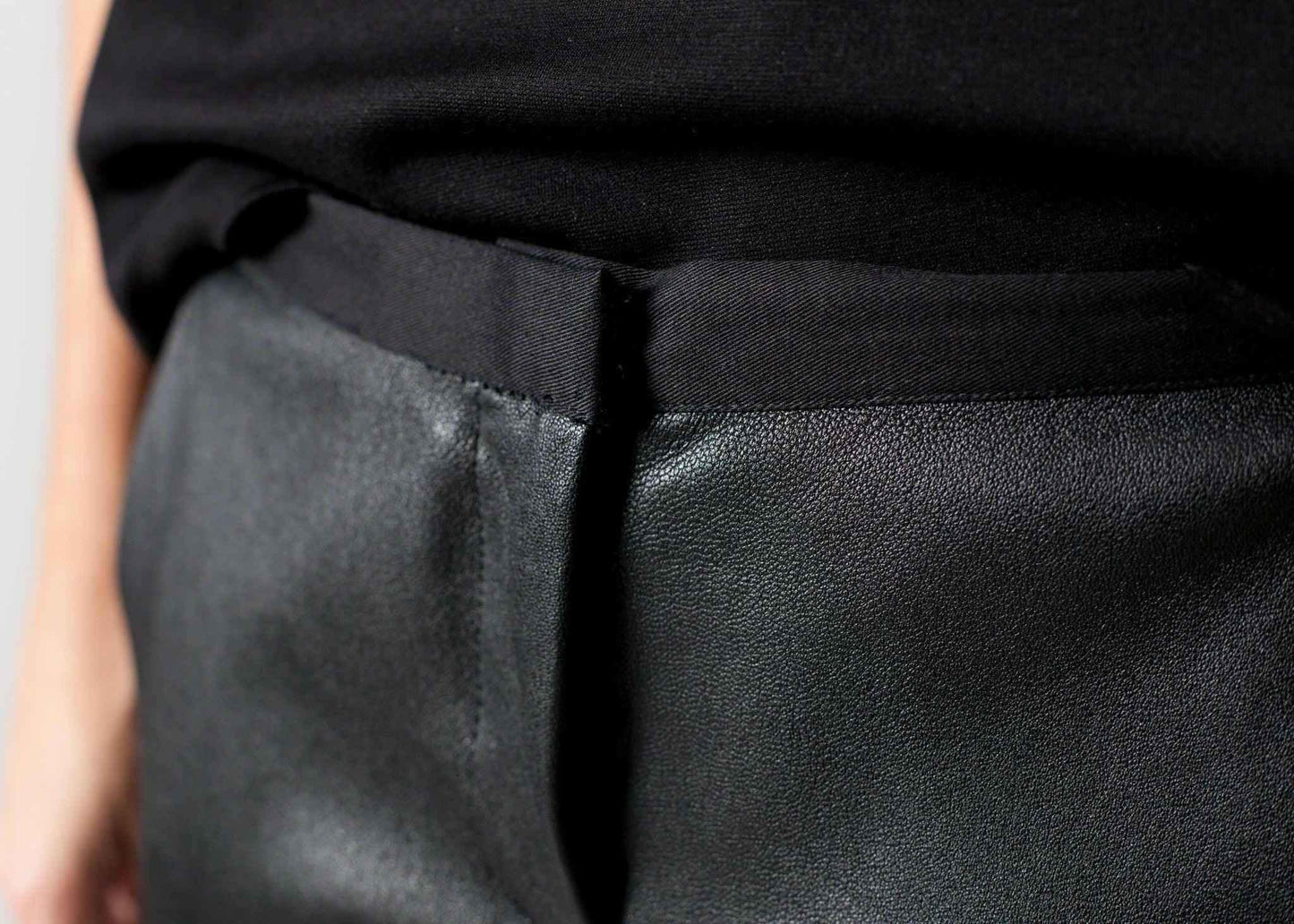 Leather Panel Trouser in Black.