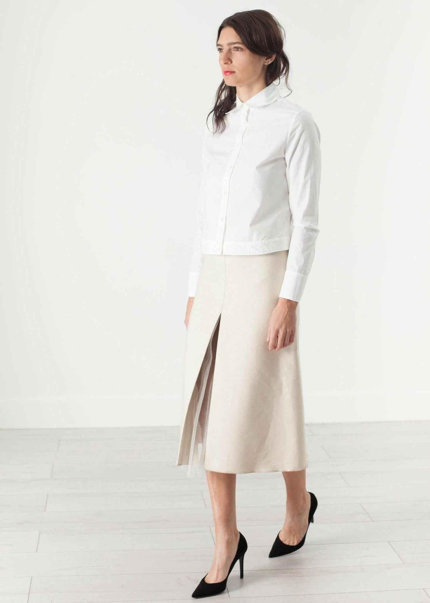 Tulle Pleat Skirt in Cream.