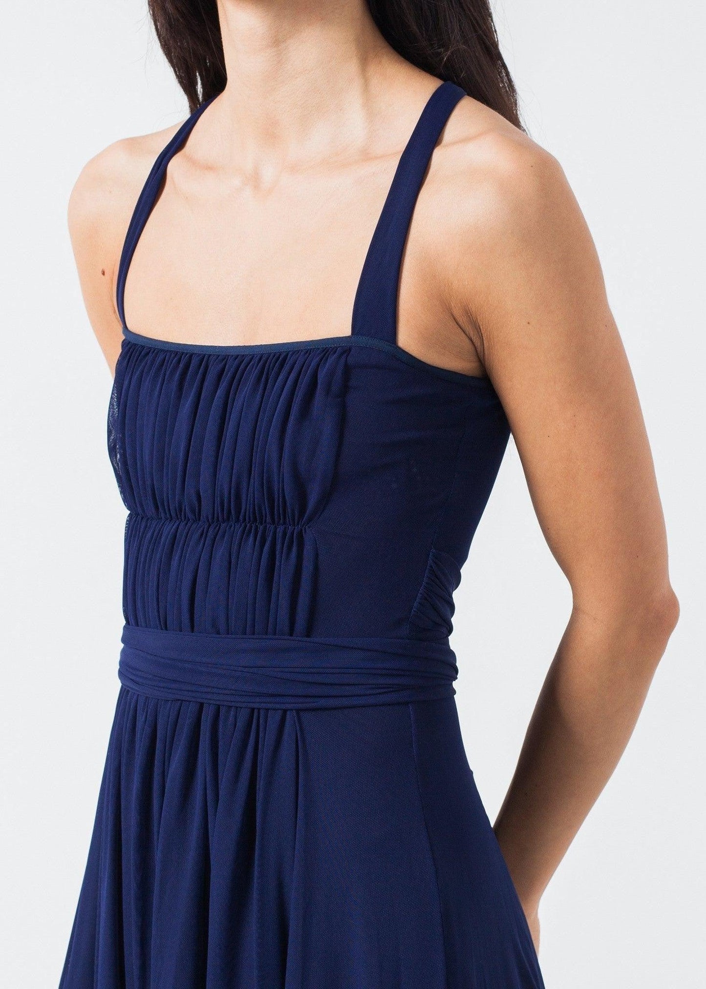 Ruched Party Dress in Navy.