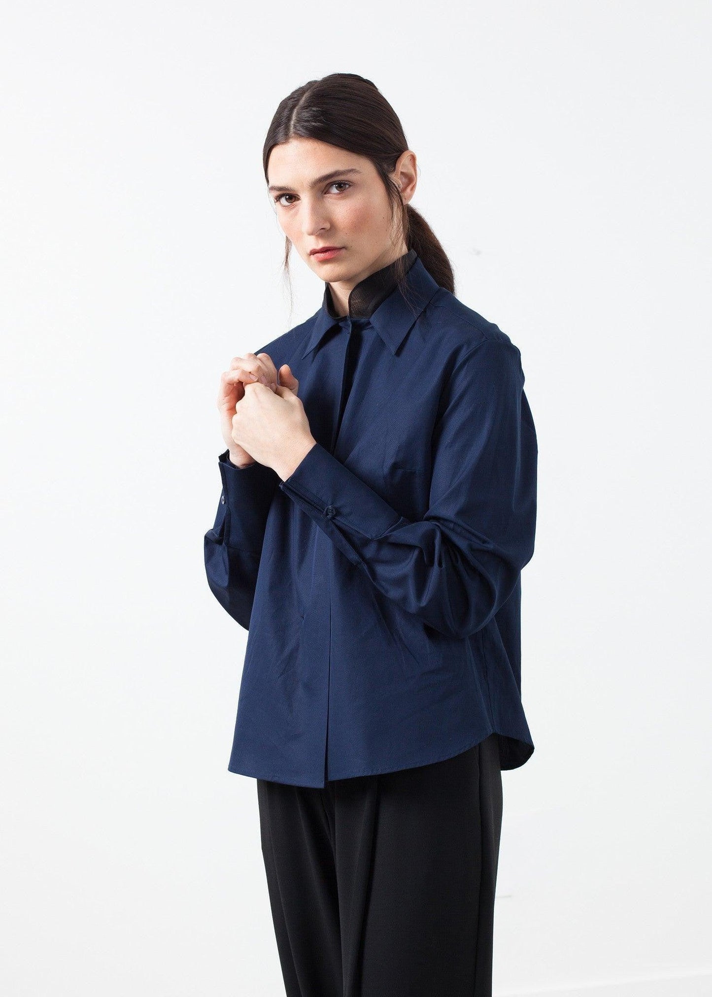 Sheer Silk Collar Button Up.