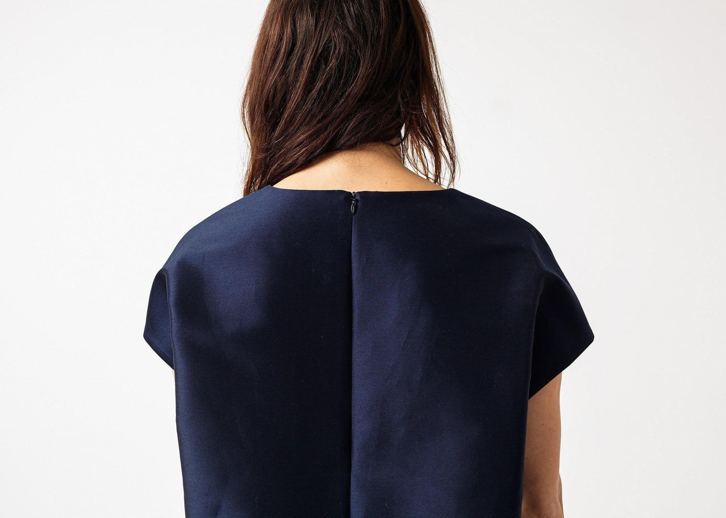 Tucked Sleeve Blouse in Navy.