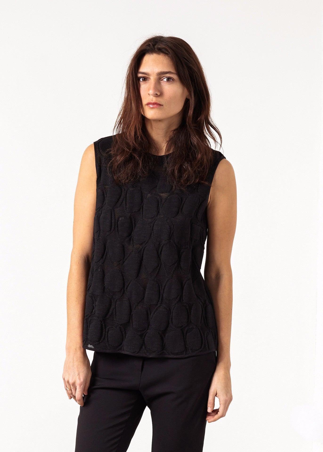 Zip Back Circle Blouse in Black.