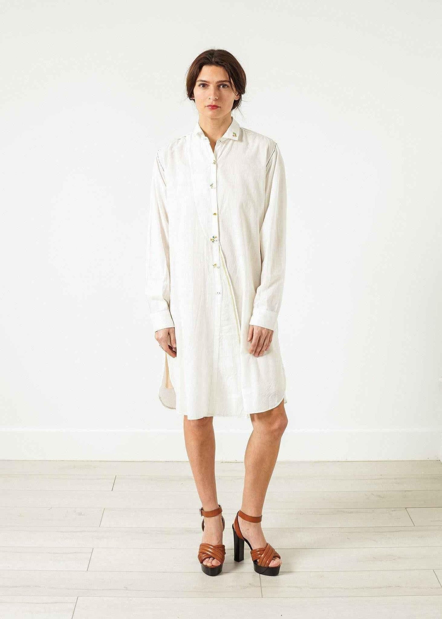 Pleated Sleeve Tunic in White.