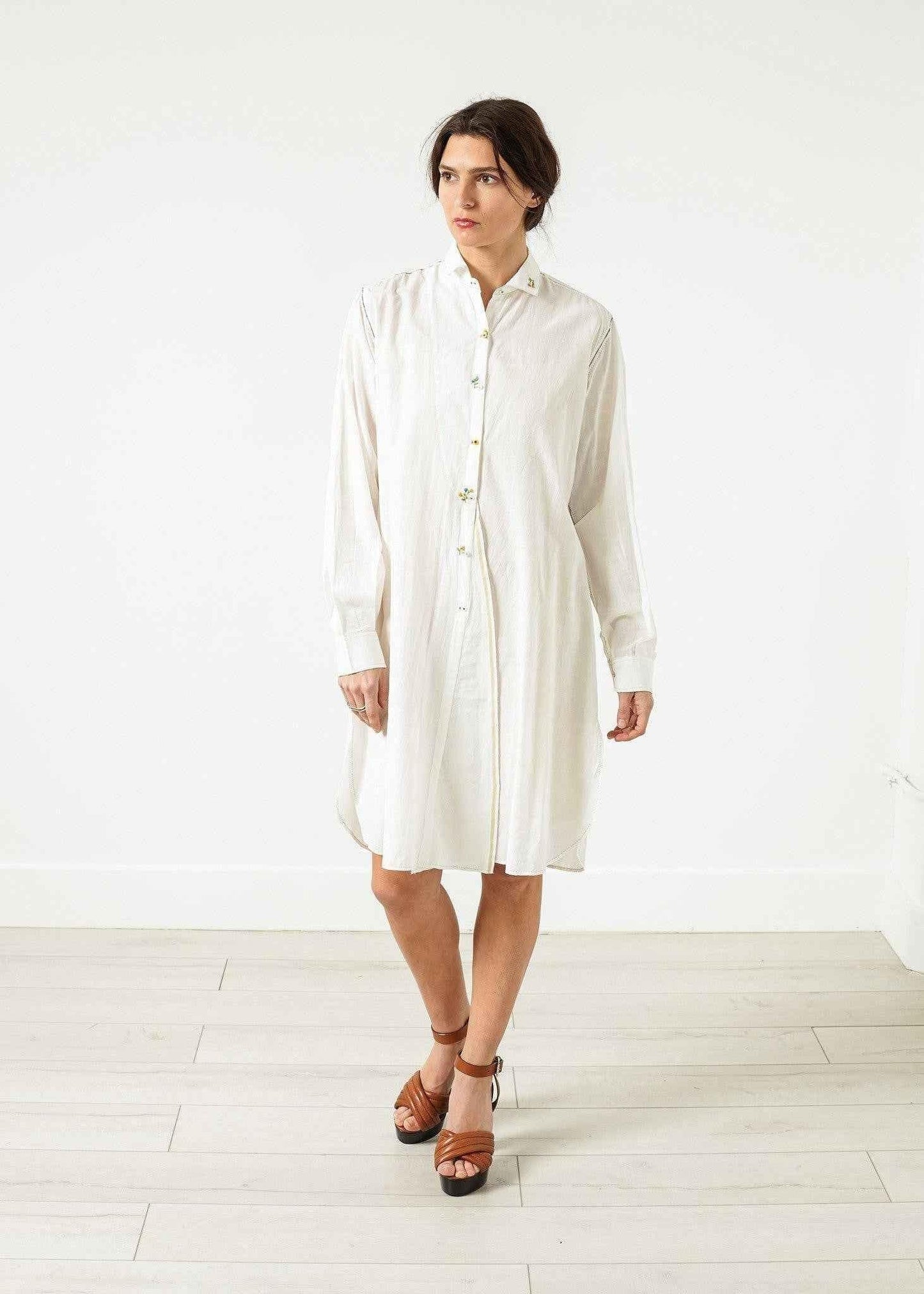 Pleated Sleeve Tunic in White.