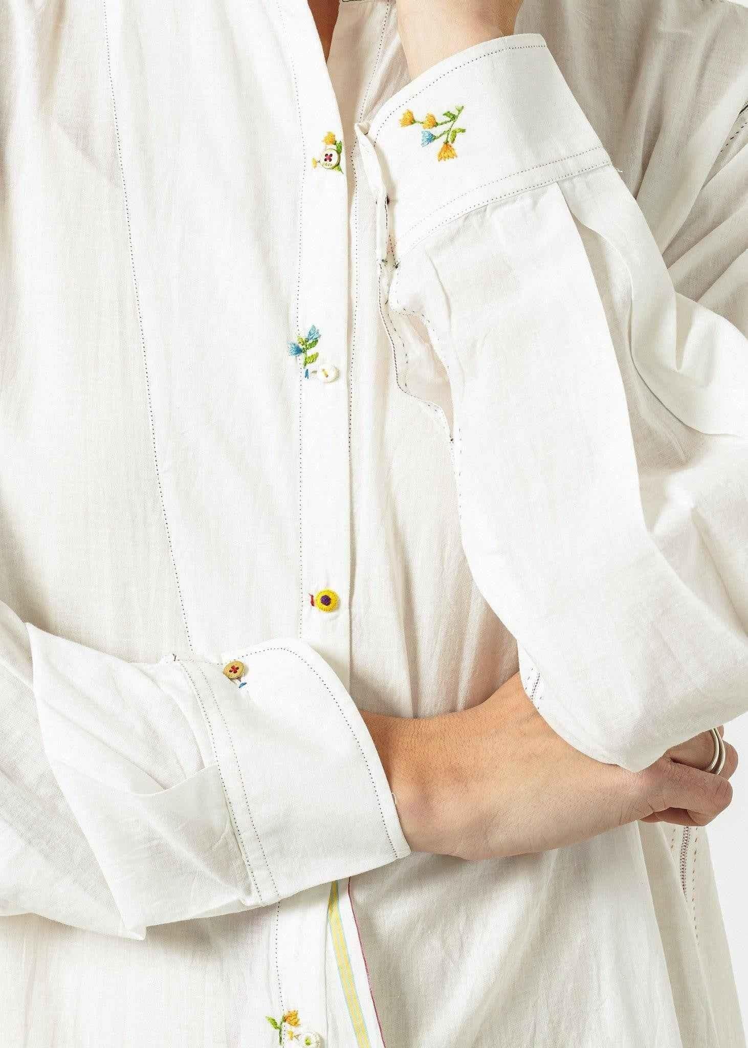 Pleated Sleeve Tunic in White.