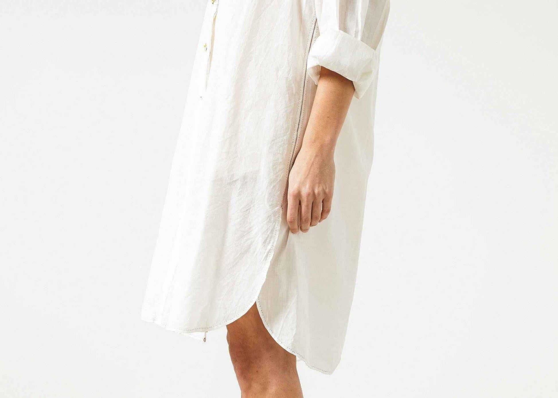 Pleated Sleeve Tunic in White.