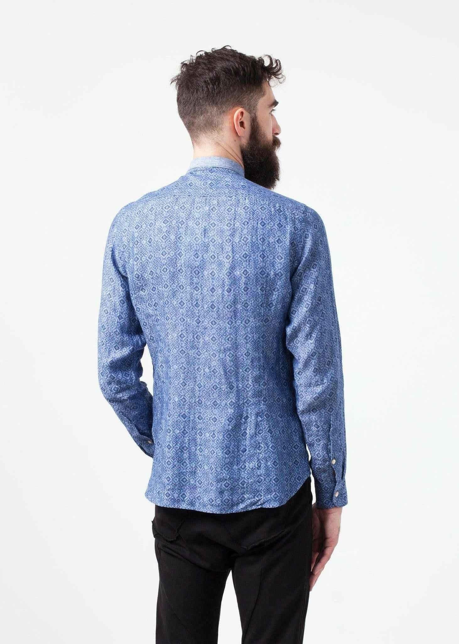 Linen Button Up in Blue Diamond.