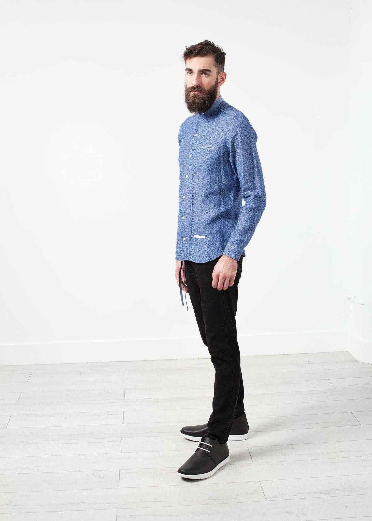 Linen Button Up in Blue Diamond.