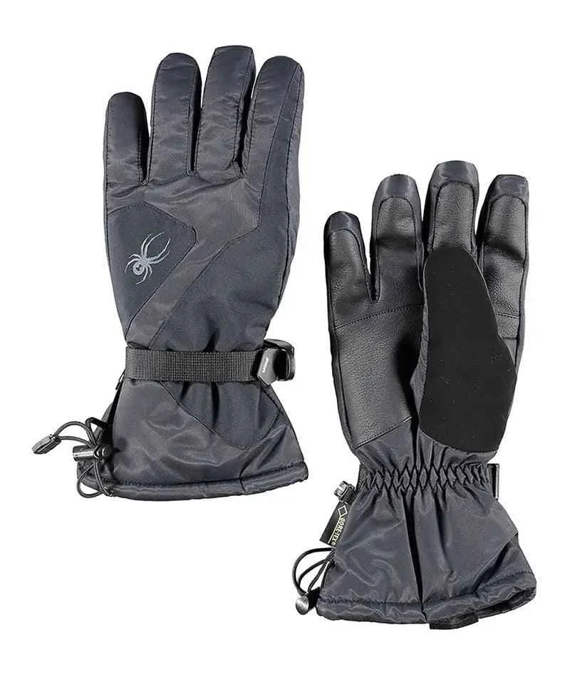 Black insulated winter gloves with adjustable wrist straps and reinforced palms