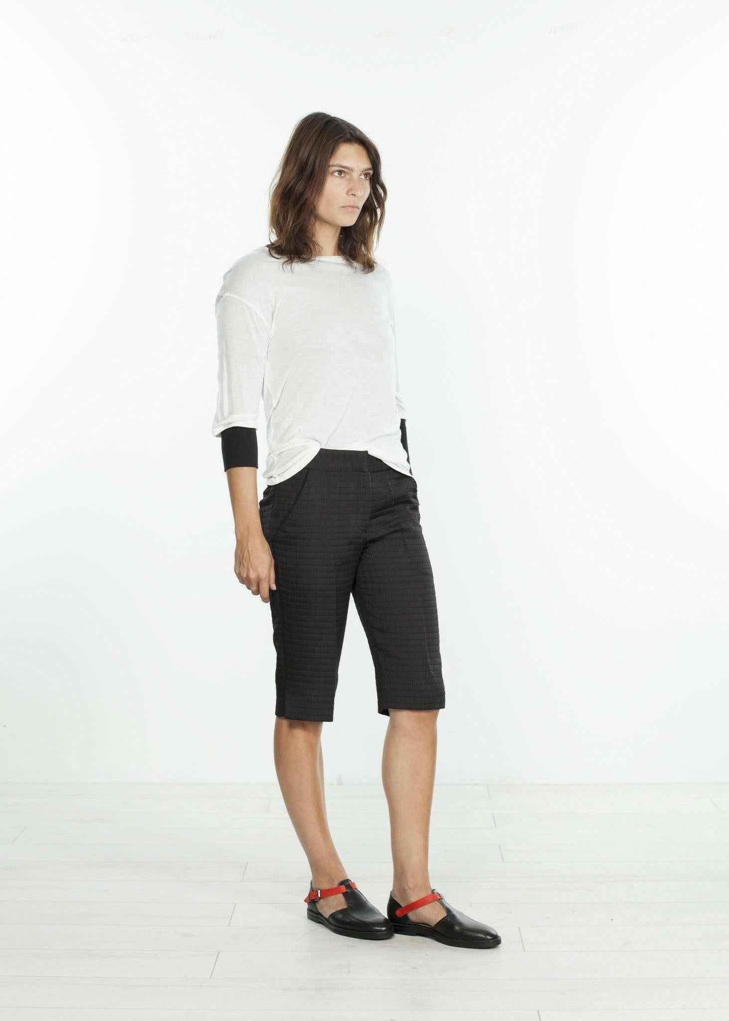 Square Stitch Knee Short in Black.