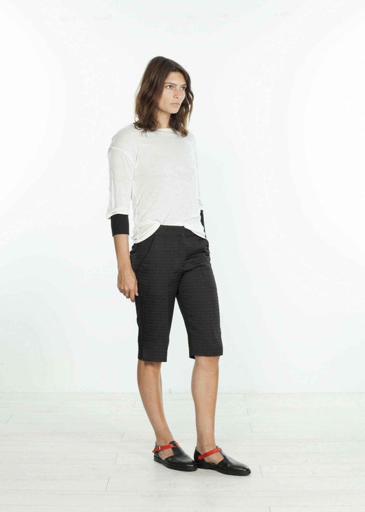 Square Stitch Knee Short in Black.