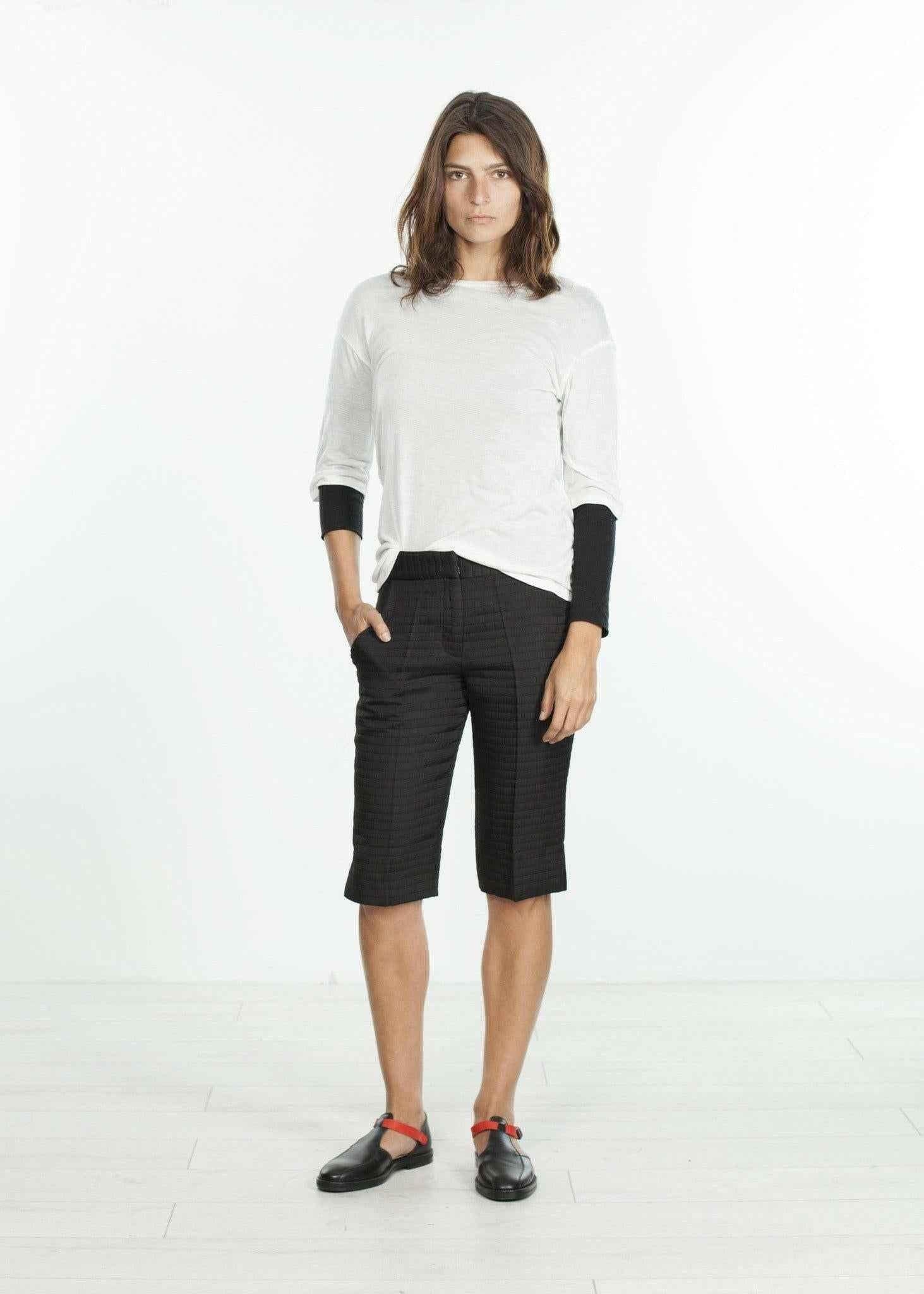 Square Stitch Knee Short in Black.