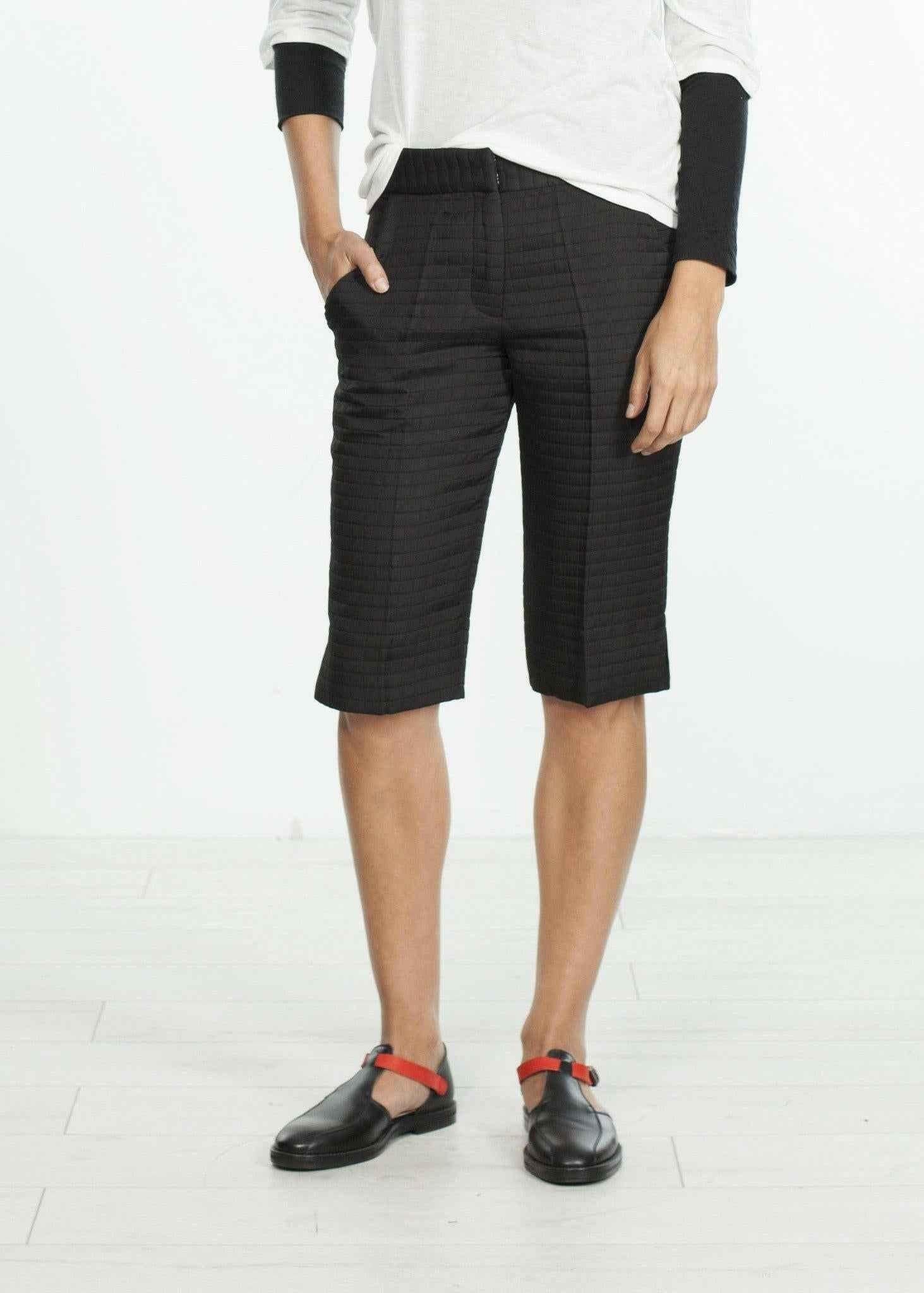 Square Stitch Knee Short in Black.