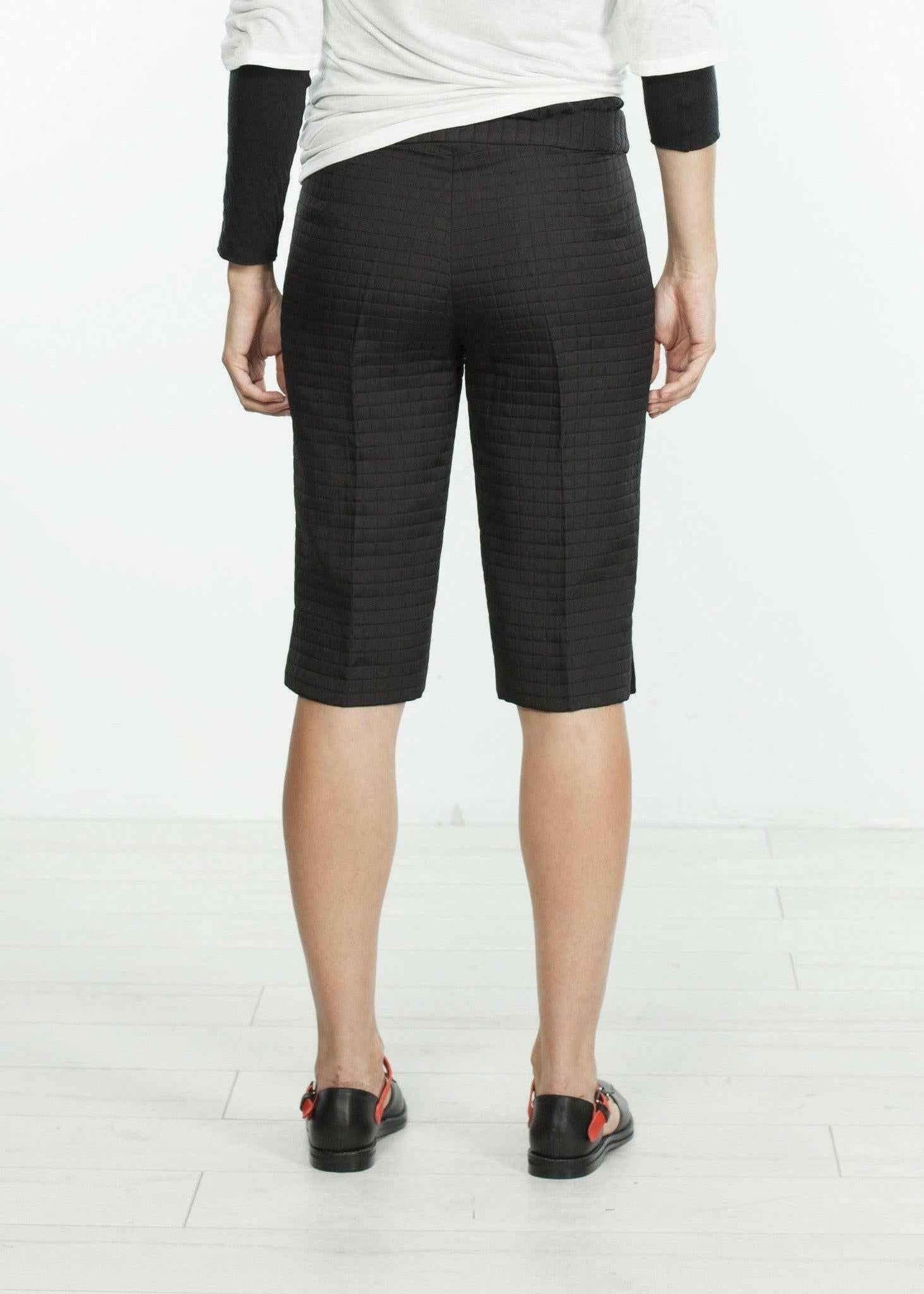Square Stitch Knee Short in Black.