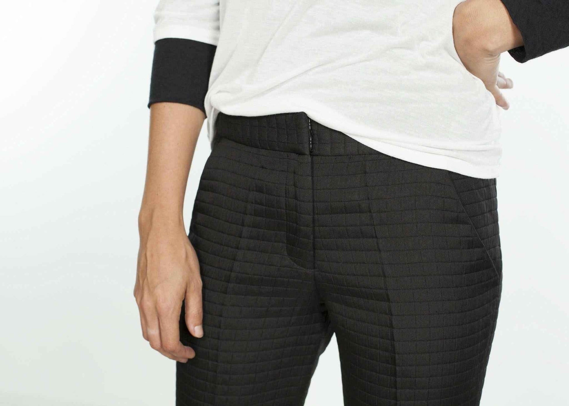 Square Stitch Knee Short in Black.