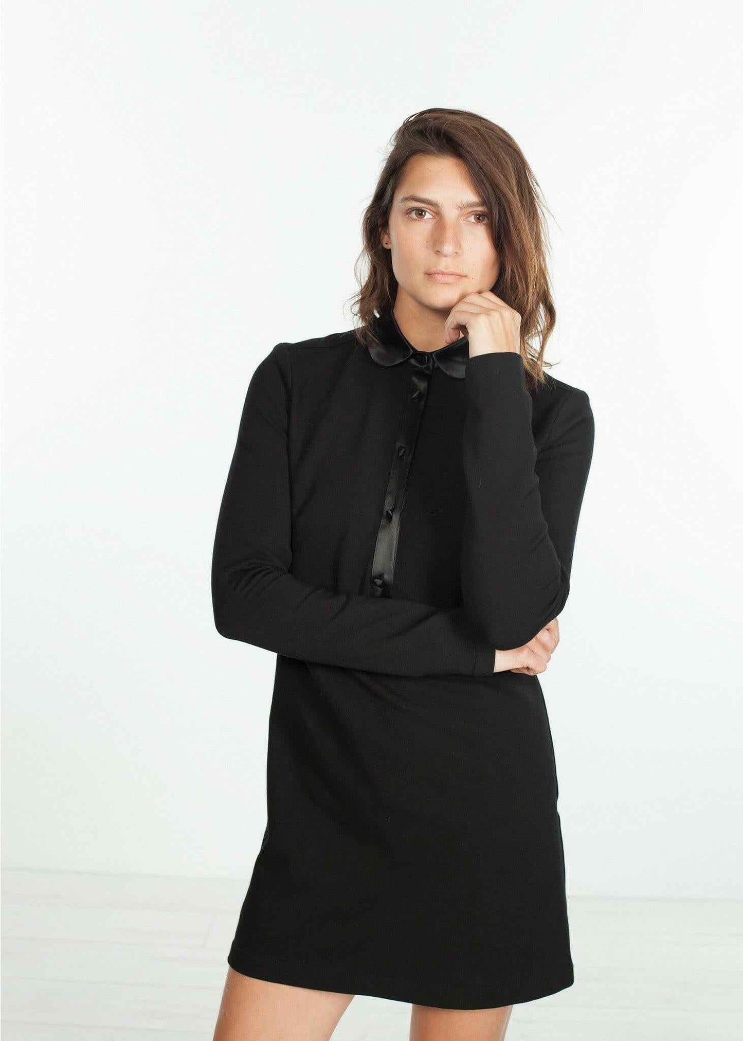 Fleece Jersey Dress in Black.