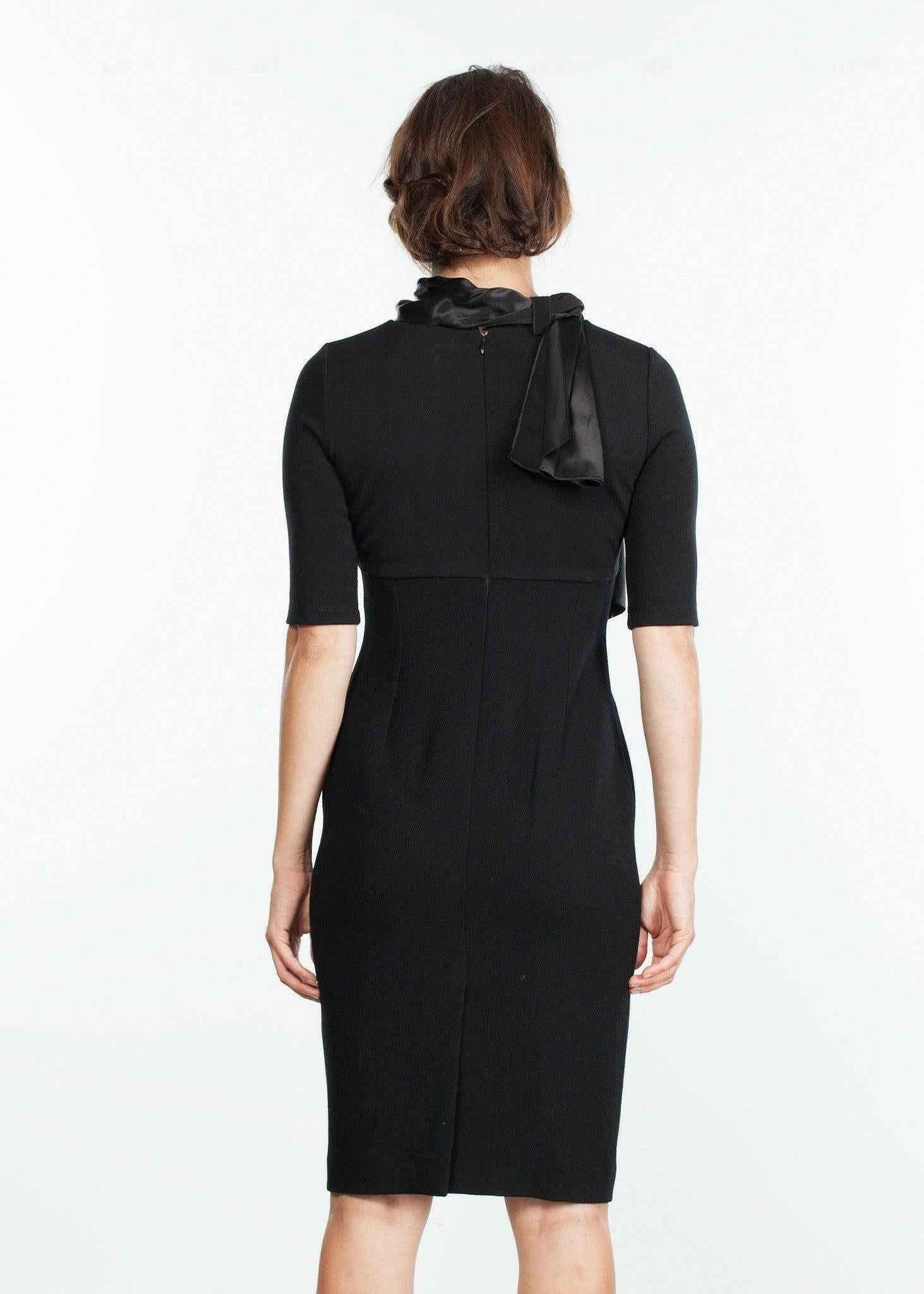 Tie Neck Wool Dress in Black.