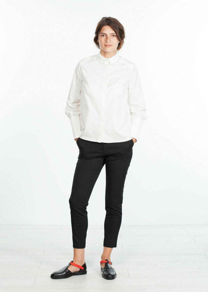 Trim Collar Poplin Blouse in Off White.