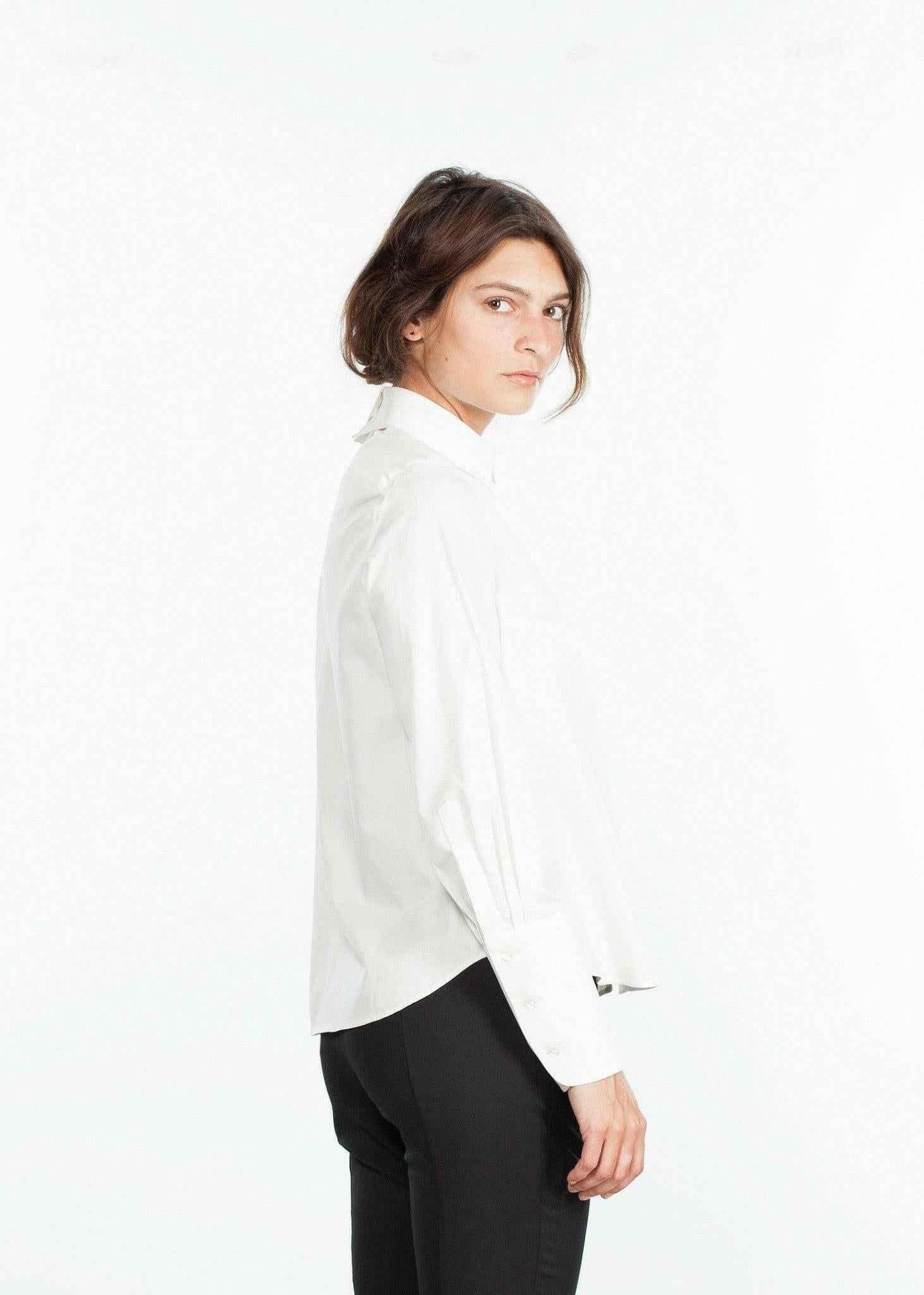 Trim Collar Poplin Blouse in Off White.