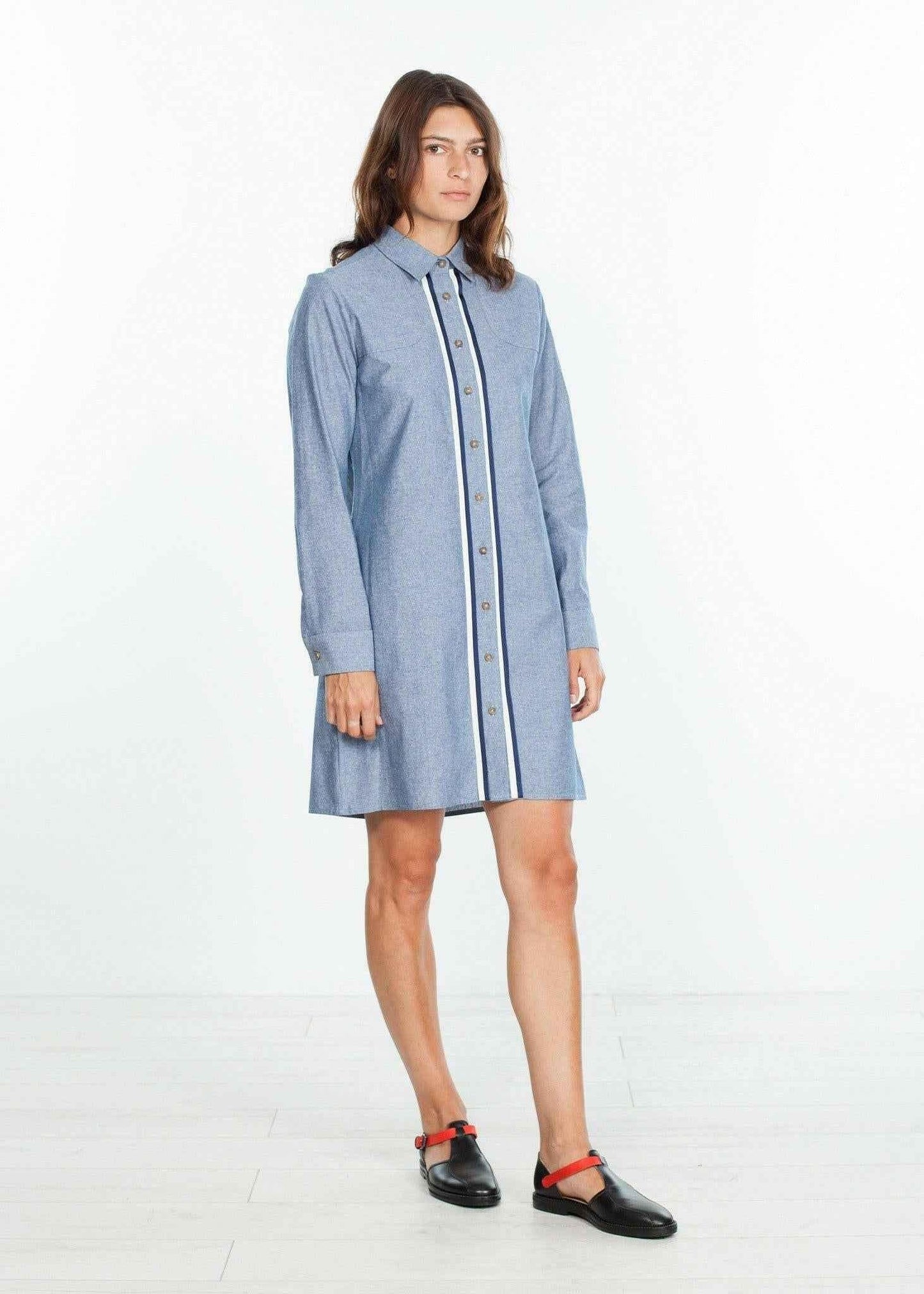 Chambray Shirtdress in Blue.