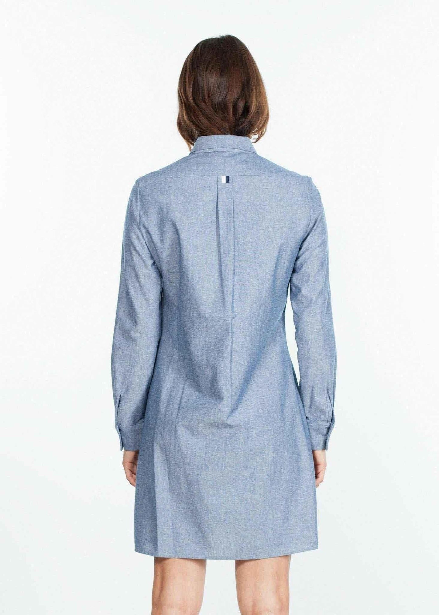 Chambray Shirtdress in Blue.