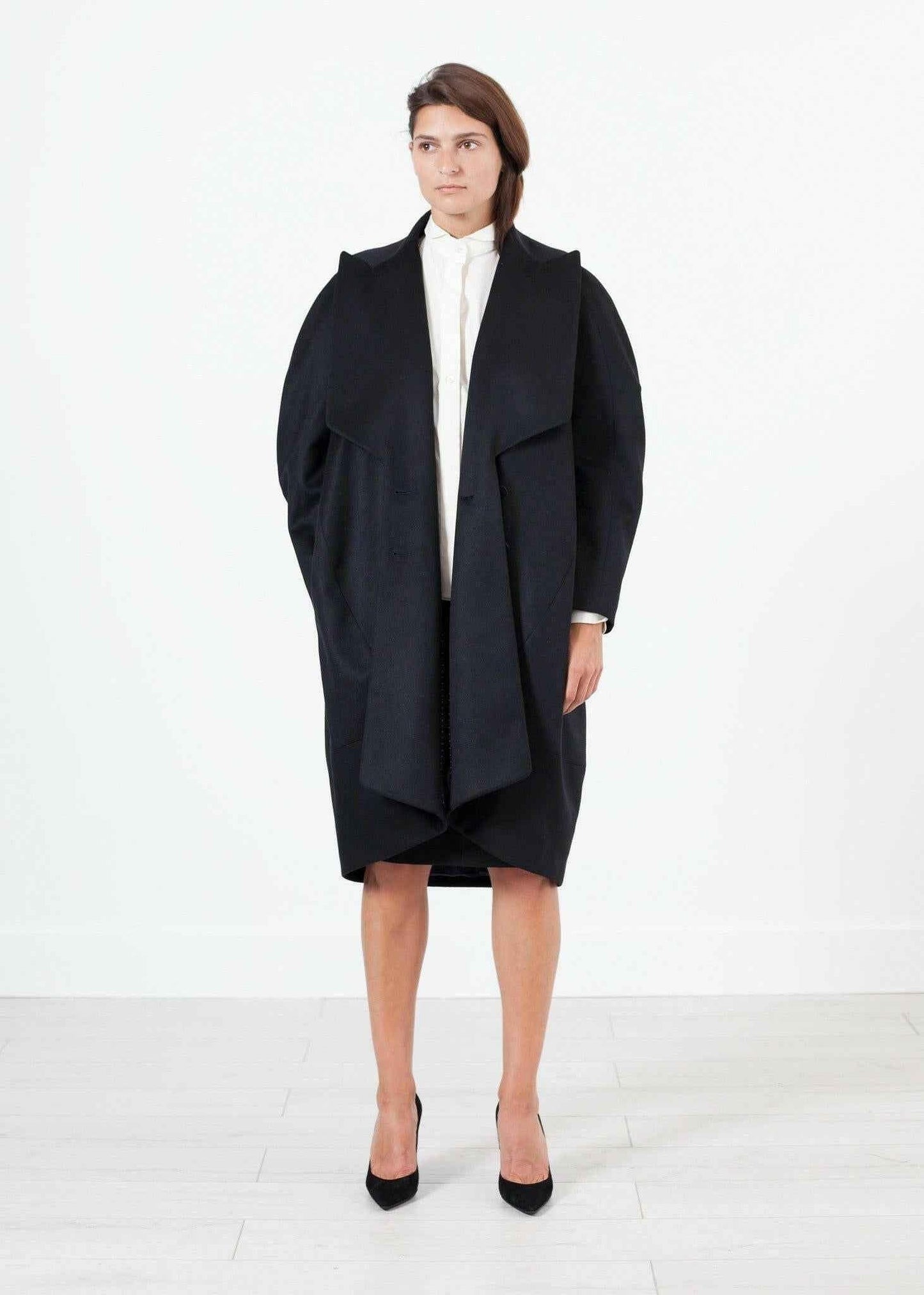 Shahmeena Cocoon Coat in Black.