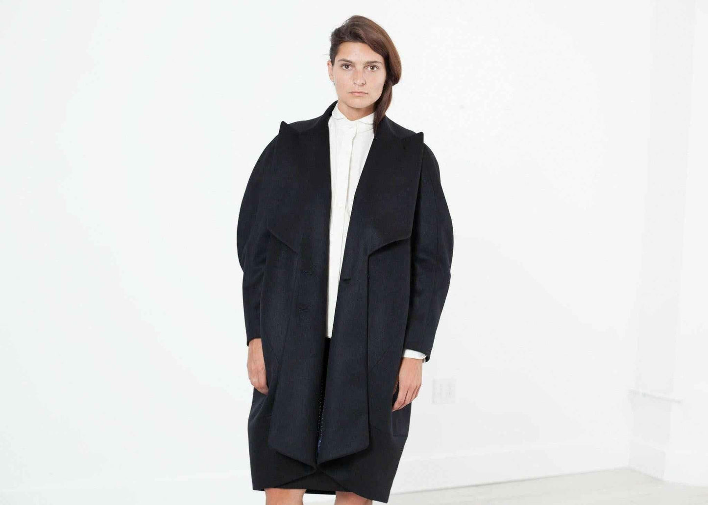 Shahmeena Cocoon Coat in Black.