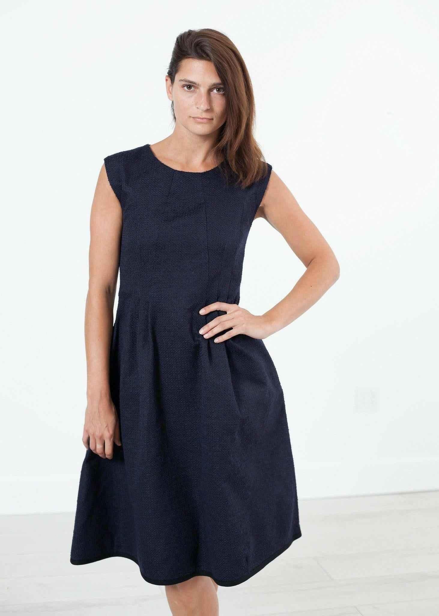 Pleated Rita Dress in Dark Navy.