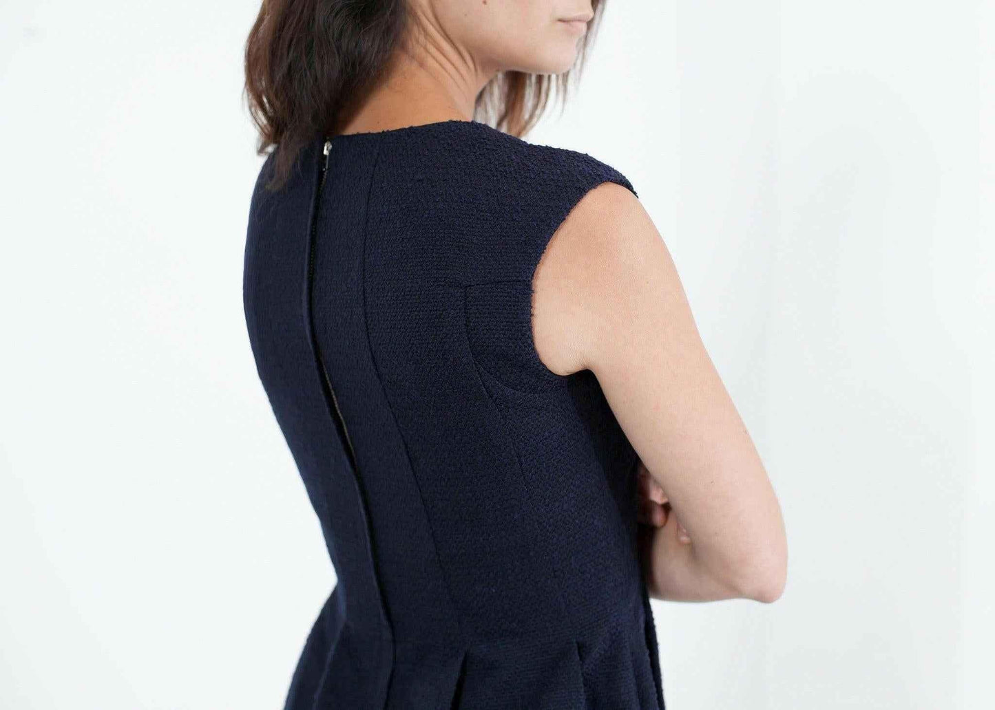 Pleated Rita Dress in Dark Navy.
