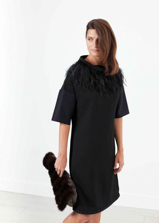 Ostrich Plume Dress in Black.