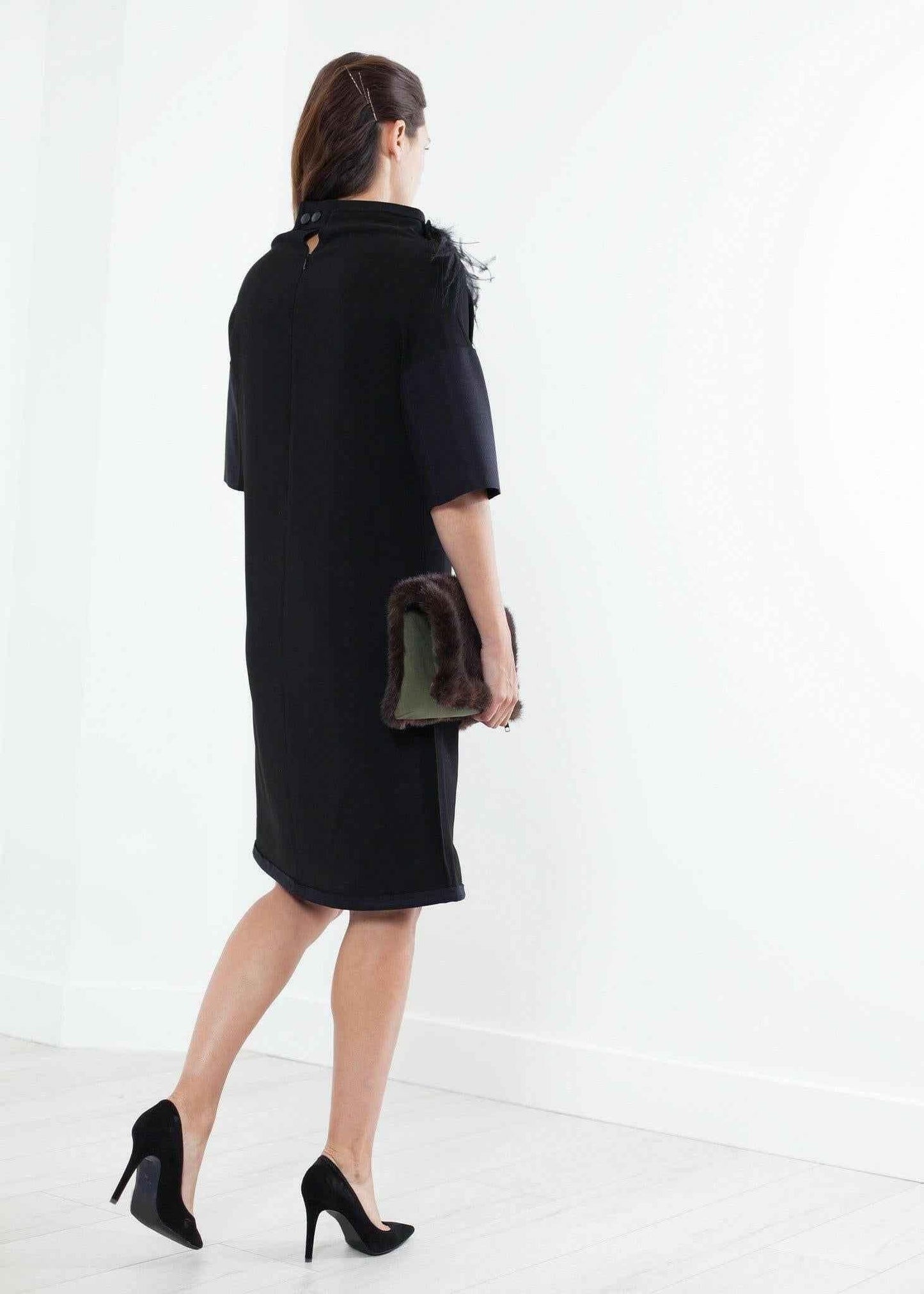 Ostrich Plume Dress in Black.
