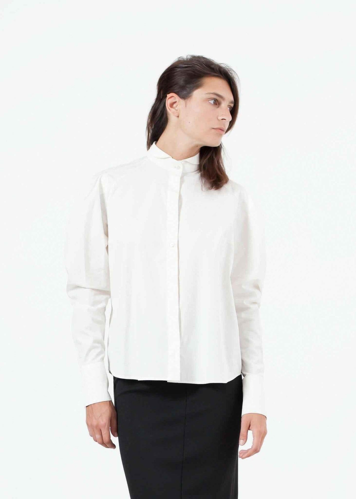 Trim Collar Poplin Blouse in Off White.