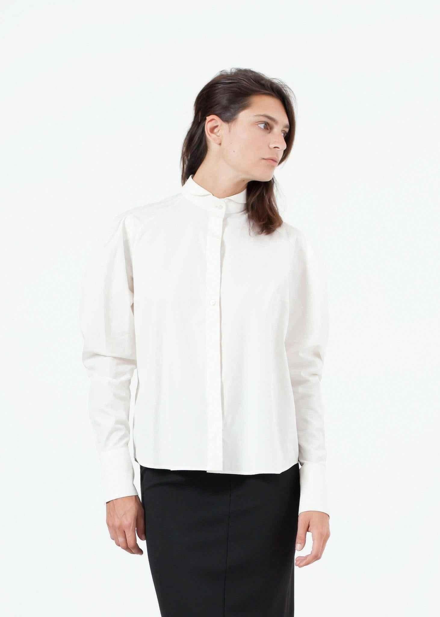 Trim Collar Poplin Blouse in Off White.