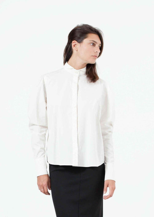 Trim Collar Poplin Blouse in Off White.