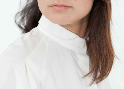 Trim Collar Poplin Blouse in Off White.