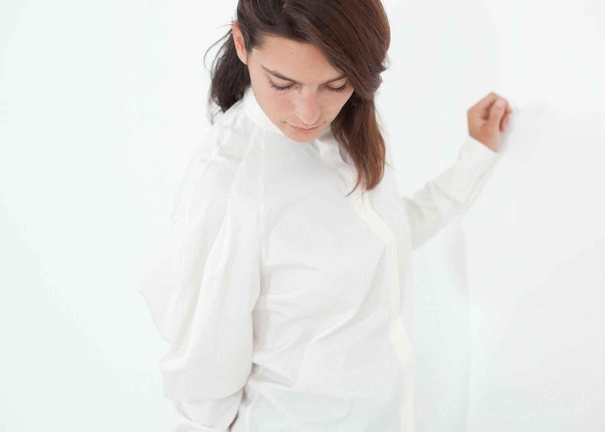 Trim Collar Poplin Blouse in Off White.