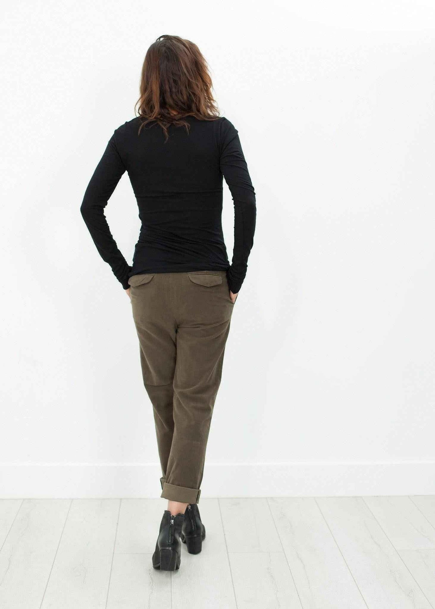 Sueded Cotton Pant in Khaki.