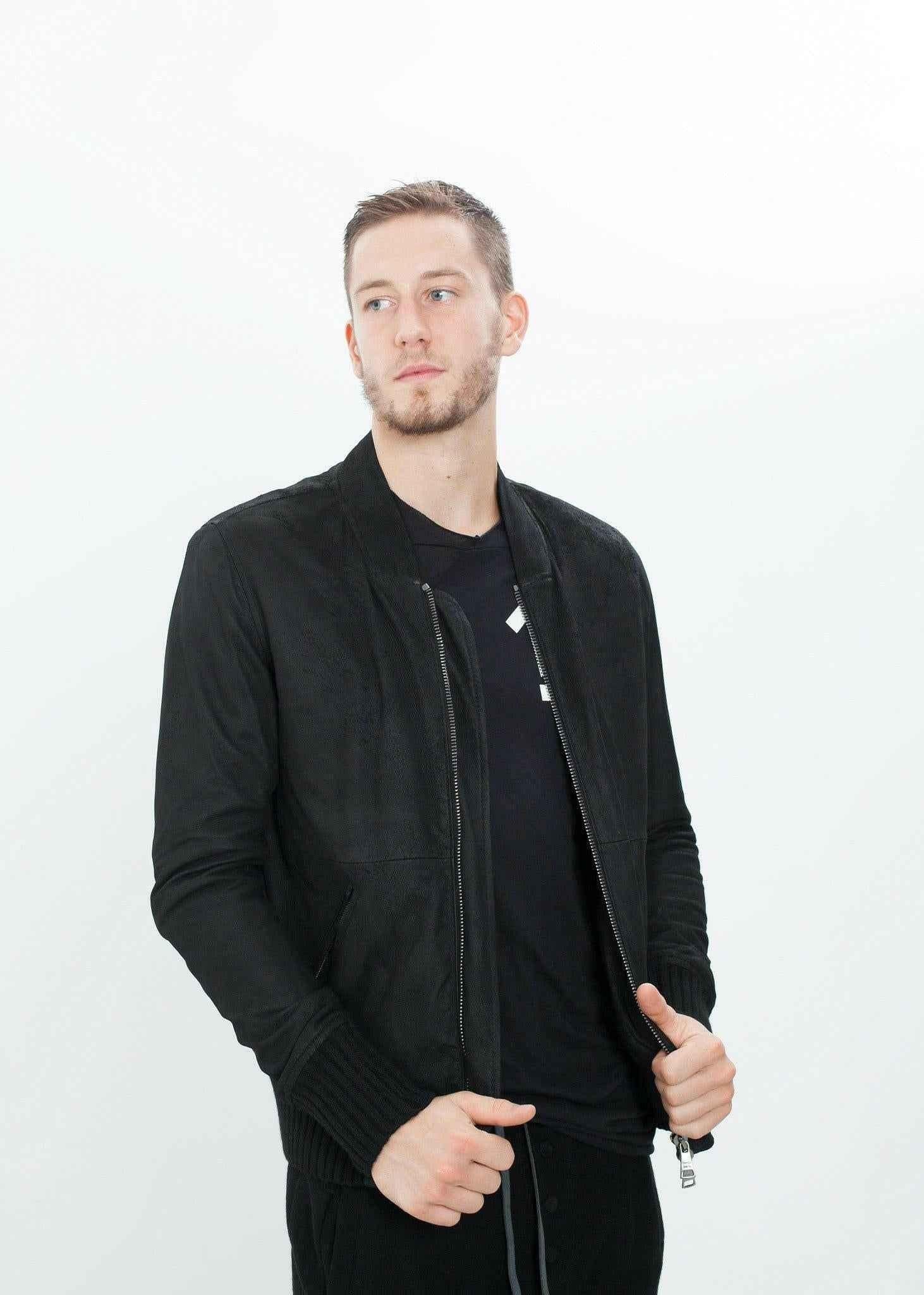 Broken Leather Bomber in Black.
