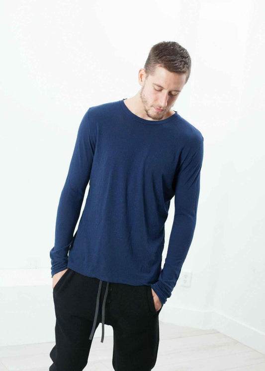 Cashmere Jersey Long Sleeve Tee in Navy.