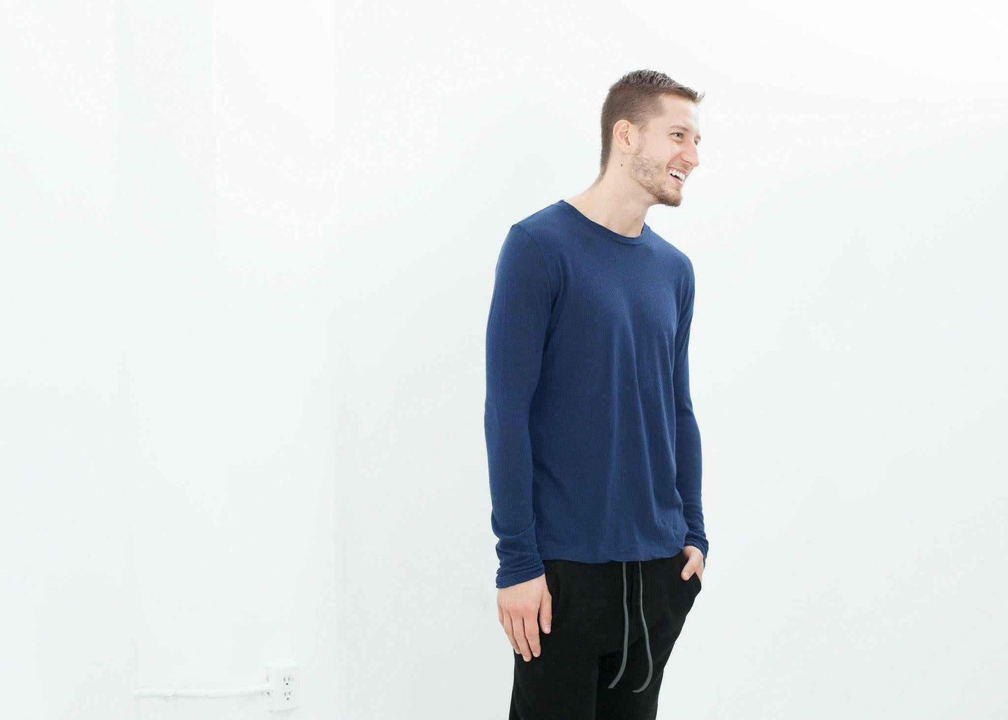 Cashmere Jersey Long Sleeve Tee in Navy.