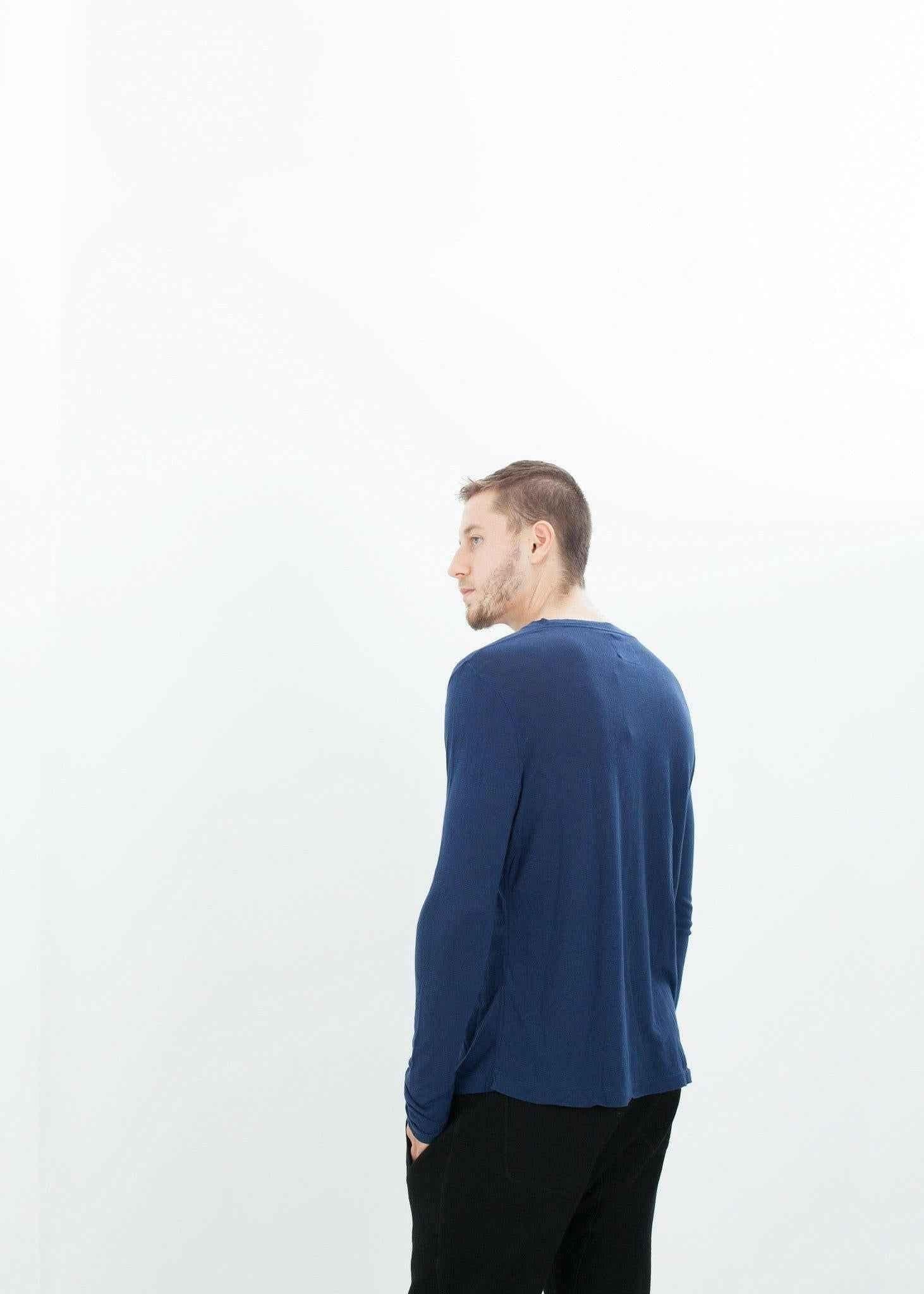Cashmere Jersey Long Sleeve Tee in Navy.