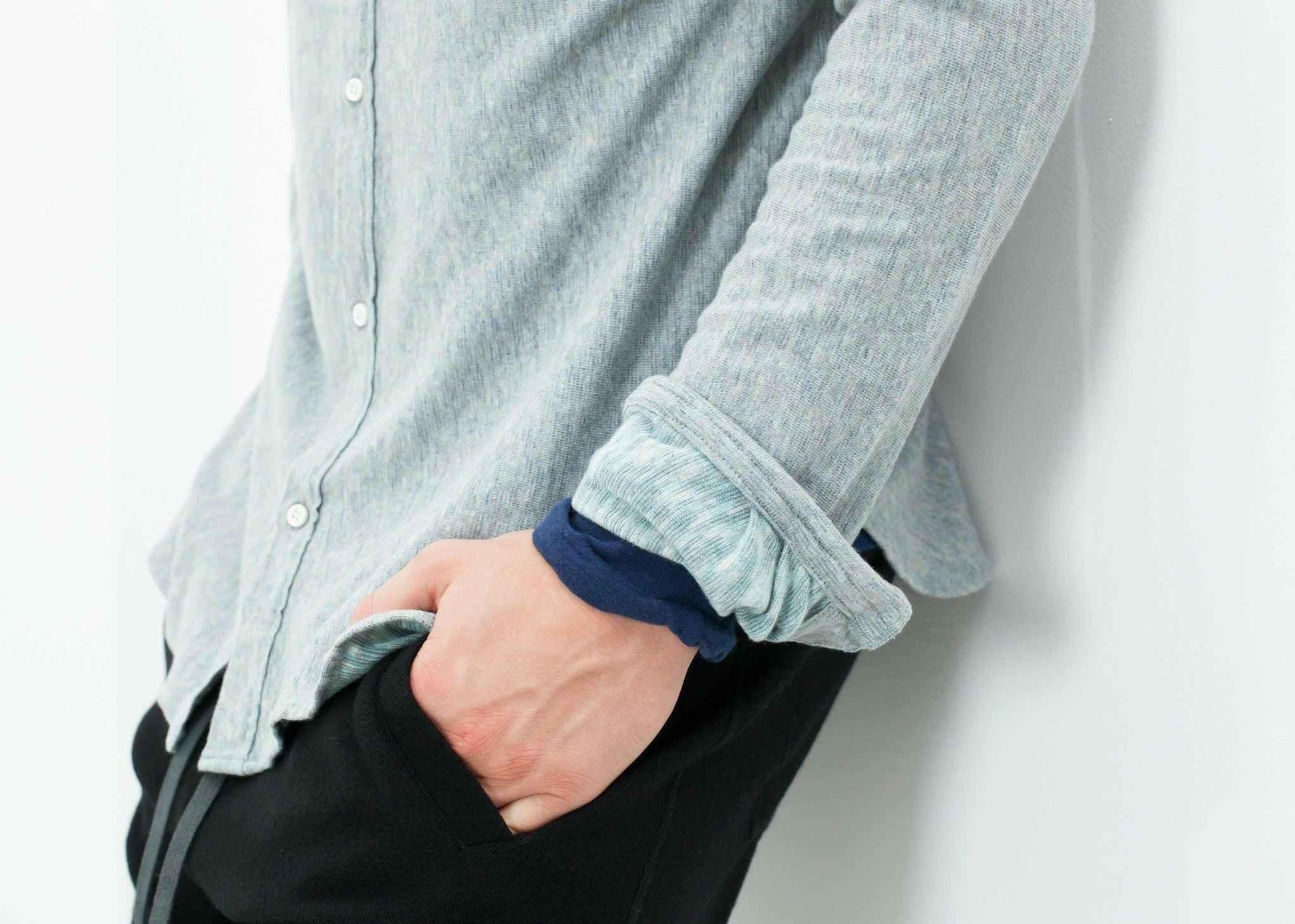 Kasuri Jersey Button-Up in Blue Grey.
