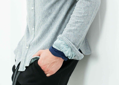 Kasuri Jersey Button-Up in Blue Grey.