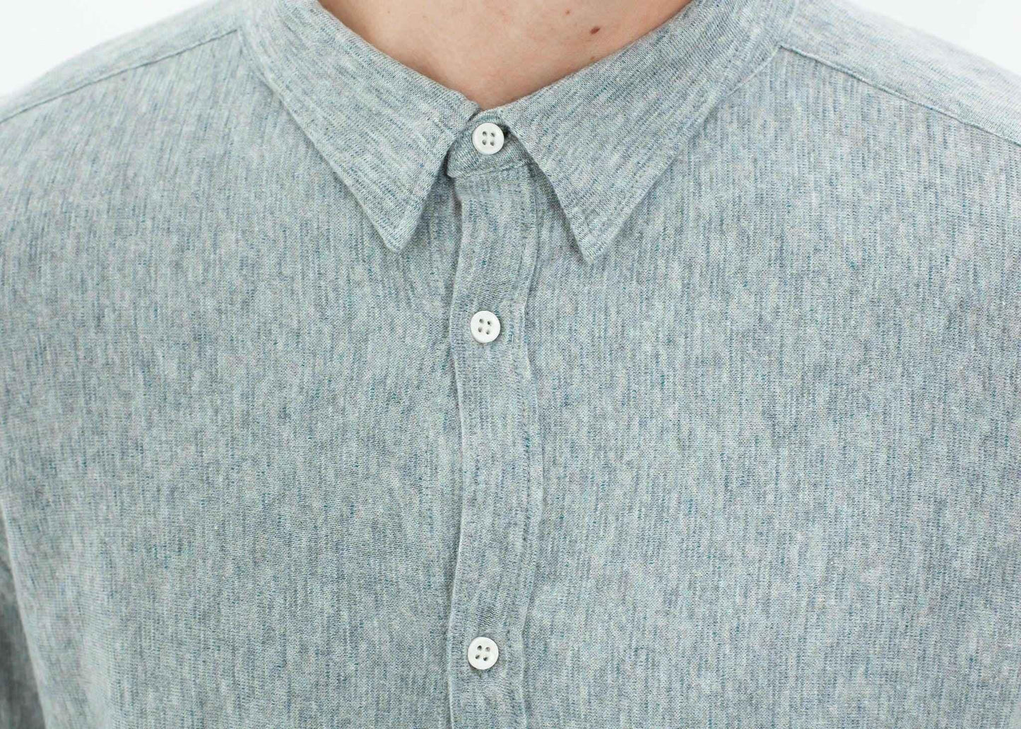 Kasuri Jersey Button-Up in Blue Grey.